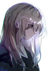 Rule 34 | 1girl, black sweater, chromatic aberration, closed mouth, collarbone, commentary request, girls band cry, grey eyes, hair between eyes, hibioes, highres, kawaragi momoka, long hair, multicolored hair, roots (hair), sidelocks, simple background, solo, sweater, upper body, white background