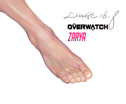 Rule 34 | 1girl, change (437483723), close-up, feet, highres, overwatch, overwatch 1, signature, simple background, solo, toes, white background, zarya (overwatch)