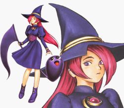 Rule 34 | 1girl, atlus, boots, gouketsuji ichizoku, groove on fight, hat, jewelry, musical note, official art, otogiri remi, purple eyes, red hair, witch, witch hat