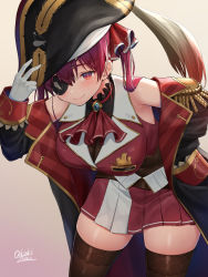 Rule 34 | 1girl, armpits, bare shoulders, black thighhighs, blouse, blush, breasts, cleavage, coat, cowboy shot, epaulettes, eyepatch, gold trim, hand on own hip, hat, highres, hololive, houshou marine, large breasts, leaning forward, long hair, long sleeves, looking at viewer, miniskirt, oekakizuki, off shoulder, open clothes, open coat, pirate, pirate hat, red eyes, red shirt, see-through, see-through cleavage, shirt, skindentation, skirt, sleeveless, sleeveless shirt, smile, smug, solo, thighhighs, thighs, virtual youtuber