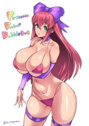 Rule 34 | 1girl, amamiya (abaros), bikini, bow, bowtie, breast hold, breasts, grand theft auto, grand theft auto v, green eyes, hair ribbon, highres, large breasts, micro bikini, navel, pink hair, princess robot bubblegum, ribbon, solo, swimsuit, thick thighs, thighhighs, thighs