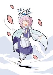 Rule 34 | 1girl, ^ ^, cherry blossoms, cirno, closed eyes, female focus, hat, letty whiterock, light purple hair, snowman, solo, sonson (eleven), touhou, white background, wings