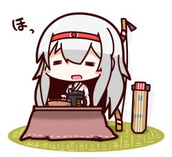Rule 34 | 10s, 1girl, blush, blush stickers, chibi, highres, japanese clothes, kantai collection, muneate, nuu (nu-nyu), personification, shoukaku (kancolle), silver hair, solo, white background