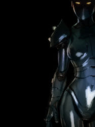 Rule 34 | 1girl, absurdres, black background, chiaroscuro, contrapposto, cyborg, gerald parel, highres, lady armaroid, simple background, solo, space adventure cobra, standing, yellow eyes