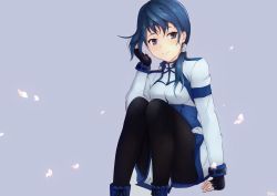 Rule 34 | 1girl, black gloves, black pantyhose, blue eyes, blue hair, breasts, cherry blossoms, commentary request, corset, dress, fingerless gloves, gloves, hai to gensou no grimgar, tucking hair, highres, legs together, long hair, merry (grimgar), on ground, pantyhose, simple background, sitting, smile, solo, user hmnu2238, white dress