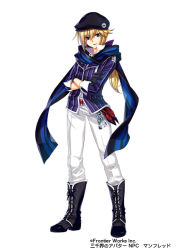Rule 34 | 1boy, blonde hair, blue eyes, full body, hat, image sample, long hair, looking at viewer, male focus, pixiv sample, scarf, solo, standing, toh., white background