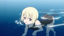 Rule 34 | 00s, 1girl, animated, animated gif, ass, blonde hair, erica hartmann, lowres, one-piece swimsuit, screencap, solo, strike witches, swimming, swimsuit, water, world witches series