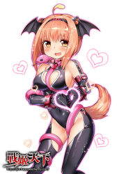 Rule 34 | 1girl, :d, ahoge, animal, animal collar, arm strap, bad id, bad pixiv id, bare shoulders, between breasts, blush, breasts, brown eyes, brown hair, buckle, chaps, cleavage cutout, clothing cutout, collar, contrapposto, covered navel, dog tail, elbow gloves, fang, gloves, groin, hairband, head wings, heart, heart hands, looking at viewer, mvv, open mouth, original, short hair, short hair with long locks, sideboob, sidelocks, simple background, smile, snake, solo, standing, tail, tareme, tears, watermark, web address, white background, wings, wrist cuffs, zhan ji tian xia