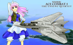 Rule 34 | 1girl, ace combat, ace combat 5, aircraft, airplane, blonde hair, blue eyes, cervus, f-14, female focus, fighter jet, hat, jet, letty whiterock, long hair, military, military vehicle, pink hair, solo, touhou, vehicle focus