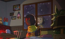 Rule 34 | animal crossing, diormouse, indoors, looking outside, night, night sky, nintendo, picture frame, ribbon, sky, snow, winter