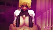 Rule 34 | 1boy, 1girl, 3d, animated, aphrodisiac, black nails, blonde hair, blue eyes, breast lift, breasts squeezed together, breasts, cryoxxx, dr clermont, drugs, earrings, glasses, hetero, highres, hoop earrings, huge breasts, jewelry, looking at viewer, nail polish, oppai odyssey, original, paizuri, penis, pov, suspenders, tongue, uncensored, video, video game, video