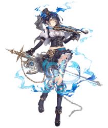 Rule 34 | 1girl, alice (sinoalice), black hair, boots, bow (music), corset, elbow gloves, frilled skirt, frills, full body, gloves, gold trim, hair ribbon, hat, instrument, jino, looking at viewer, midriff, official art, puffy sleeves, red eyes, ribbon, sinoalice, skirt, solo, standing, standing on one leg, tattoo, top hat, transparent background, violin