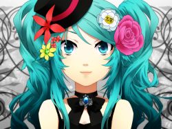 Rule 34 | close-up, flower, hat, hatsune miku, jewelry, pendant, ribbon, solo, twintails, vocaloid