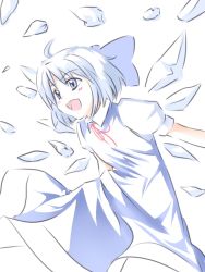 Rule 34 | 1girl, blue eyes, blue hair, cirno, dress, female focus, haruichi (komikal), matching hair/eyes, partially colored, solo, embodiment of scarlet devil, touhou, white background, wings