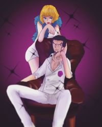 Rule 34 | 1boy, 1girl, dress, highres, one piece, rob lucci, stussy (one piece), tagme, white dress