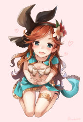 Rule 34 | 10s, 1girl, :d, aqua skirt, bad id, bad pixiv id, blue eyes, blush, bracelet, breasts, cape, cleavage, commentary request, from above, front-tie top, granblue fantasy, hair ornament, hair ribbon, hairband, jewelry, long hair, looking at viewer, midriff, navel, open mouth, orange hair, plump, red background, ribbon, sara (granblue fantasy), sitting, sketch, skirt, small breasts, smile, solo, twitter username, uruha (yw1109)
