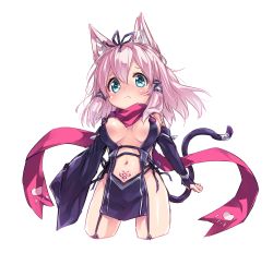 Rule 34 | 1girl, animal ear fluff, animal ears, asymmetrical sleeves, black dress, breasts, cat ears, cleavage, clothing cutout, dress, garter straps, hair ribbon, highres, kmtopia, medium breasts, navel cutout, nekono mikoto, pelvic curtain, pubic tattoo, purple ribbon, revealing clothes, ribbon, simple background, solo, tamase tama, tattoo, uneven sleeves, virtual youtuber, white background, wide sleeves