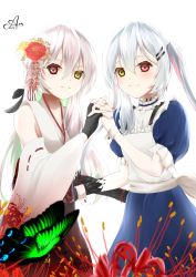 Rule 34 | 2girls, heterochromia, highres, holding hands, incest, japanese clothes, maid, miko, multiple girls, original, siblings, sisters, twincest, twins, twintails, yuri