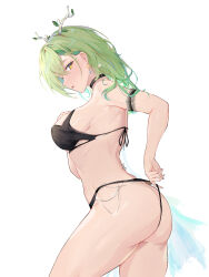 Rule 34 | 1girl, absurdres, adjusting clothes, adjusting panties, adjusting swimsuit, alternate costume, antlers, armband, ass, bikini, black choker, black hair, braid, braided bangs, branch, breasts, ceres fauna, choker, chyraliss, covered erect nipples, earrings, flower, green hair, green nails, hair flower, hair ornament, highres, hololive, hololive english, horns, jewelry, large breasts, long hair, looking at viewer, mole, mole under eye, multicolored hair, panties, sideboob, solo, streaked hair, swimsuit, thighs, thong, underwear, virtual youtuber, yellow eyes