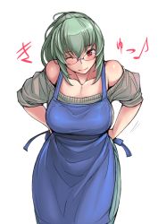 Rule 34 | 1girl, aged up, apron, bare shoulders, bespectacled, blush, breasts, curvy, female focus, glasses, hip focus, hyougintou, large breasts, long hair, musical note, one eye closed, red eyes, rozen maiden, silver hair, simple background, solo, suigintou, tsuda nanafushi
