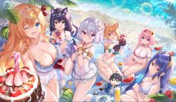 Rule 34 | 6+girls, :d, ;d, ahoge, animal ear fluff, animal ears, animal hands, anniversary, antenna hair, armlet, bare shoulders, barefoot, beach, beach mat, bell, bikini, black bikini, black hair, blonde hair, blue eyes, blue hair, blush, braid, breasts, bubble, cake, cat ears, cat girl, cat paws, cat tail, character doll, chinese commentary, cleavage, closed mouth, collarbone, commentary request, cup, curled horns, day, demon horns, drink, drinking straw, elf, eyewear on head, flower, food, front-tie bikini top, front-tie top, fruit, full body, fur-trimmed gloves, fur collar, fur trim, glint, gloves, green bikini, green eyes, groin, hair between eyes, hair flower, hair ornament, hair ribbon, hairclip, hand up, hiyori (princess connect!), hiyori (summer) (princess connect!), holding, holding food, holding plate, horns, jacket, jingle bell, karyl (princess connect!), karyl (summer) (princess connect!), kokkoro (princess connect!), kokkoro (summer) (princess connect!), large breasts, long hair, looking at viewer, low twintails, midriff, multicolored hair, multiple girls, navel, ocean, off shoulder, official alternate costume, one-piece swimsuit, one eye closed, open clothes, open mouth, open shorts, orange hair, own hands together, palm leaf, party popper, paw gloves, pecorine (princess connect!), pecorine (summer) (princess connect!), pink bikini, pink eyes, pink hair, plate, pointy ears, popsicle, princess connect!, purple eyes, purple jacket, red ribbon, rei (princess connect!), rei (summer) (princess connect!), ribbon, sarong, see-through, seiza, shanguier, short hair, shorts, side braid, sidelocks, sitting, small breasts, smile, standing, standing on one leg, strawberry, strawberry slice, streaked hair, sunflower, sunflower hair ornament, sunlight, swimsuit, tail, teeth, twintails, upper teeth only, very long hair, watermelon, watermelon slice, white bikini, white flower, white hair, white one-piece swimsuit, white shorts, wristlet, yellow eyes, yui (princess connect!), yui (summer) (princess connect!), yuuki (princess connect!)