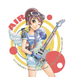 Rule 34 | 1girl, guitar, inoue takako, instrument, one eye closed, original, solo, wings, wink