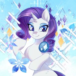 Rule 34 | 1girl, blue eyes, highres, horns, long hair, looking at viewer, my little pony, my little pony: friendship is magic, no humans, rarity (my little pony), single horn, smile, solo, standing, unicorn, upper body, velinrius, white fur