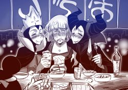 Rule 34 | 1boy, 2girls, alcohol, bad id, bad pixiv id, beer, cameo, claude frollo, crossover, crown, crying, disney, drunk, closed eyes, fake horns, food, greyscale, horned headwear, horns, maleficent, marimo (yousei ranbu), mickey mouse, monochrome, multiple girls, one man&#039;s dream ii, out of frame, queen (snow white), queen grimhilde, sleeping beauty, snow white and the seven dwarfs, tears, the hunchback of notre dame, aged down