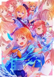 Rule 34 | 6+girls, aozora jumping heart, blue feathers, bokura wa ima no naka de, costume, feathers, highres, hoshizora rin, in-franchise crossover, koizumi hanayo, kosaka honoka, love live!, love live! nijigasaki high school idol club, love live! school idol project, love live! sunshine!!, love live! superstar!!, macken, multiple girls, nijiiro passions! (love live!), nishikino maki, sakurauchi riko, shibuya kanon, sparkle, start!! true dreams (love live!), suspenders, takami chika, uehara ayumu, watanabe you, water, yuuki setsuna (love live!)