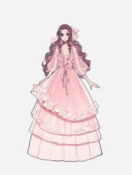 Rule 34 | 1girl, aerith gainsborough, bad id, bad twitter id, breasts, breasts apart, brown hair, dress, final fantasy, final fantasy vii, green eyes, highres, holding, holding clothes, holding dress, kisaragi yuu (fallen sky), long hair, looking at viewer, pink dress, see-through, see-through skirt, signature, simple background, skirt, solo, white background
