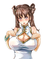 Rule 34 | 1girl, blush, bracelet, breasts, brown eyes, brown hair, china dress, chinese clothes, cleavage, cleavage cutout, clothing cutout, dress, huge breasts, jewelry, original, solo, suoni (deeperocean), twintails