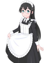 Rule 34 | 1girl, alternate costume, apron, black dress, black hair, blue eyes, dress, enmaided, frilled apron, frills, geometrie, glasses, highres, juliet sleeves, kantai collection, long hair, long sleeves, maid, maid apron, maid headdress, ooyodo (kancolle), puffy sleeves, solo, white apron
