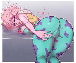 Rule 34 | 1girl, absurdres, ashido mina, ass, ass grab, bare shoulders, bent over, black sclera, blush, bodysuit, boku no hero academia, breast press, breasts, colored sclera, colored skin, come hither, from behind, fur trim, grabbing own ass, heart, highres, horns, huge ass, jacket, large breasts, lips, marko141, open mouth, pink hair, pink skin, presenting, presenting pussy, pussy, short hair, simple background, skin tight, smile, solo, spread pussy, sweat, thick thighs, thighs, vest, yellow eyes