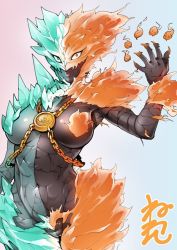 Rule 34 | arm up, blue lips, breasts, chain, chain, dragon quest, dragon quest dai no daibouken, covered erect nipples, fire, fire, gold chain, ice, lipstick, makeup, navel, neone, orange lips, original