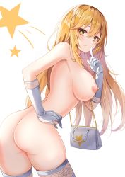 Rule 34 | + +, 1girl, ass, bag, blonde hair, breasts, closed mouth, gloves, hair between eyes, hand on own hip, highres, index finger raised, large breasts, leaning forward, lkeris, long hair, looking at viewer, nipples, nude, nude filter, shokuhou misaki, sideboob, simple background, solo, star (symbol), thighhighs, third-party edit, toaru kagaku no railgun, toaru majutsu no index, toaru majutsu no index gaiden: toaru kagaku no mental out, white background, white gloves, white thighhighs, yellow eyes