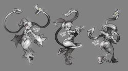 Rule 34 | 1girl, ass, breasts, closed mouth, detached sleeves, dress, greyscale, hair over one eye, highres, long dress, long sleeves, monochrome, red eyes, skirt, skullgirls, solo, squigly (skullgirls), the golden smurf, thick thighs, thighs, wide hips, zombie