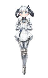 Rule 34 | 1girl, absurdres, bambinata (punishing: gray raven), bird, black hair, blue eyes, blush, braid, dress, feather hair ornament, feathers, gloves, hair ornament, heart, heart-shaped pupils, highres, joints, keyhole, mechanical arms, mechanical legs, multicolored hair, myam (123ab456c), parted lips, punishing: gray raven, swan, symbol-shaped pupils, twin braids, two-tone hair, white background, white dress, white gloves, white hair