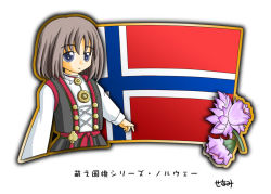 Rule 34 | 1girl, blue eyes, flag, flower, murakami senami, norway, norwegian flag