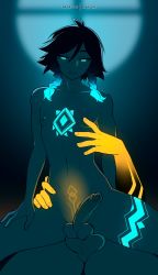 Rule 34 | 2boys, androgynous, arm tattoo, black hair, blue eyes, blue hair, blurry, blurry background, braid, chest tattoo, commentary, erection, genshin impact, glowing, glowing hair, glowing hands, glowing penis, glowing skin, glowing tattoo, gradient hair, hand on another&#039;s hip, highres, implied anal, leg tattoo, looking at viewer, male focus, matemi, multicolored hair, multiple boys, navel, nipples, nude, on person, open mouth, patreon username, penis, pubic tattoo, reverse cowgirl position, sex, sex from behind, short hair with long locks, simple background, smile, straddling, symbol-only commentary, tattoo, testicles, testicles touching, trap, twin braids, venti (genshin impact), yaoi, zhongli (genshin impact)