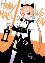 Rule 34 | 1girl, alisa southerncross, animal ears, artist name, black dress, breasts, cat ears, dated, dress, english text, halloween, happy halloween, highres, keroro gunsou, long hair, looking at viewer, orange hair, oyster (artist), red eyes, small breasts, solo, twintails