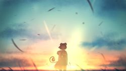 Rule 34 | 1girl, amino (tn7135), animal ears, bad id, bad pixiv id, basket, black hair, capelet, dowsing rod, grass, jewelry, looking up, mouse ears, mouse tail, nazrin, pendant, sky, solo, sunset, tail, touhou