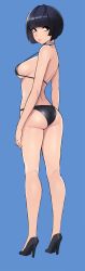Rule 34 | 1girl, absurdres, ass, bare shoulders, bikini, black footwear, black hair, breasts, donburi (donburikazoku), from behind, goth fashion, high heels, highres, legs, looking at viewer, looking back, medium breasts, multiple girls, persona, persona 5, shoes, short hair, sideboob, simple background, solo, standing, string bikini, swimsuit, takemi tae, thighs