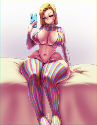 Rule 34 | 1girl, android 18, breasts, cleavage, dragon ball, dragon ball super, highres, huge breasts, large breasts, long hair, smile, wayo