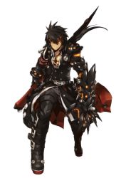 Rule 34 | 1boy, black hair, elsword, full body, male focus, ponytail, raven cronwell, scar, simple background, solo, weapon