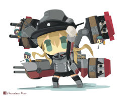 Rule 34 | 10s, 1girl, anchor hair ornament, aqua eyes, arm up, artist name, bad id, bad pixiv id, black ribbon, black skirt, blonde hair, chameleon man (three), chibi, fairy (kancolle), flat color, gloves, hair ornament, hair ribbon, hat, kantai collection, long hair, long sleeves, machinery, military, military uniform, miniskirt, no lineart, no mouth, peaked cap, pleated skirt, prinz eugen (kancolle), ribbon, simple background, skirt, solo, standing, turret, twintails, uniform, white background, white gloves