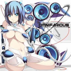 Rule 34 | 1girl, album cover, aqua eyes, arm support, blue hair, breasts, cover, highres, large breasts, original, shiki (psychedelic g2), solo, speaker, underboob