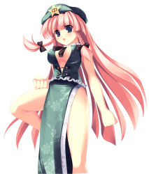 Rule 34 | 1girl, blue eyes, bow, braid, breasts, china dress, chinese clothes, cleavage, dress, female focus, fighting stance, hair bow, hat, hong meiling, long hair, medium breasts, pink hair, solo, star (symbol), tateha (marvelous grace), embodiment of scarlet devil, touhou, twin braids