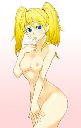 Rule 34 | 1girl, bad id, bad pixiv id, blonde hair, blue eyes, breasts, censored, cleavage, collarbone, completely nude, convenient censoring, facial mark, facing viewer, female focus, finger in own mouth, genderswap, genderswap (mtf), gradient background, hair tie, hand up, index finger raised, long hair, looking at viewer, naruko (naruto), naruto, naruto (series), navel, nipples, nude, obstructed view, open mouth, pink background, saitou yahu, sexy no jutsu, simple background, small breasts, solo, standing, twintails, uzumaki naruto, whisker markings, whiskers, white background