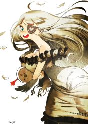 Rule 34 | 1girl, blonde hair, breasts, cleavage, eyepatch, feathers, female focus, ippatu, long hair, open mouth, original, solo, strapless