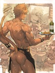 Rule 34 | 10s, 2girls, 6+boys, aion (show by rock!!), angry, animal ears, apron, arisugawa maple, ass, biceps, blonde hair, cat boy, cat ears, character name, crow (show by rock!!), food, fox, gakuran, hakkun (show by rock!!), heart, heart-shaped eyes, hedgehog, jewelry, leopard ears, leopard tail, lion, male focus, money, multiple boys, multiple girls, muscular, naked apron, necklace, nikism, oil, pasta, pig, pig macaron (show by rock!!), rom (show by rock!!), school uniform, shiny skin, short hair, show by rock!!, spaghetti, sweat, table, tail, toned, toned male, tray, waist apron, waiter, yaiba (show by rock!!)